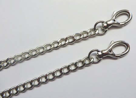 AANBIEDING Schakelketting nikkel met musketons 42 cm lang