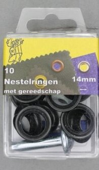 Zeilringen met gereedschap in zwart 14 mm