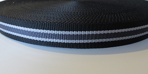 Tassenband 2,5 cm zwart-grijs zware kwaliteit